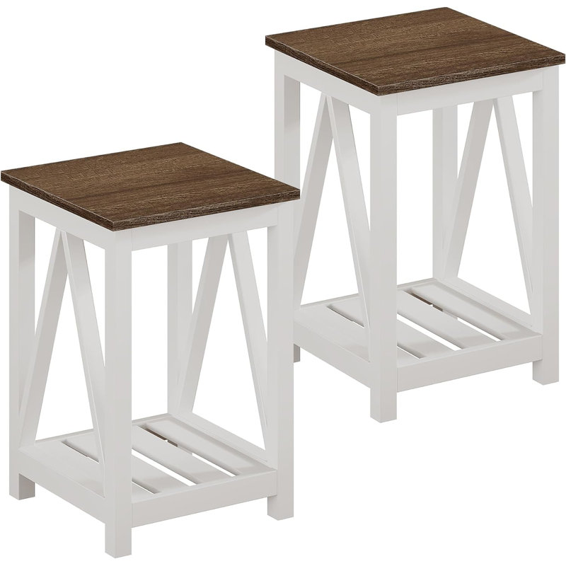 Farmhouse End Table, Rustic Vintage Narrow End Side Table With Storage Shelf For Small Spaces, Nightstand Sofa Table For Living Room, Bedroom Espresso 2 Pack