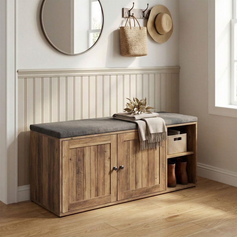 10 Pair Shoe Storage Bench, Tool-Free Assembly, With Adjustable Shelves, Brown