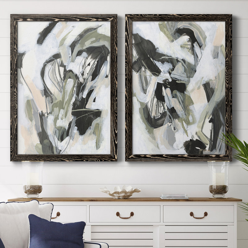 Electron Net I - ensemble de 2 peintures encadrées, Toile avec cadre noir, H 37,5 po x l 55 po x P 1,5 po