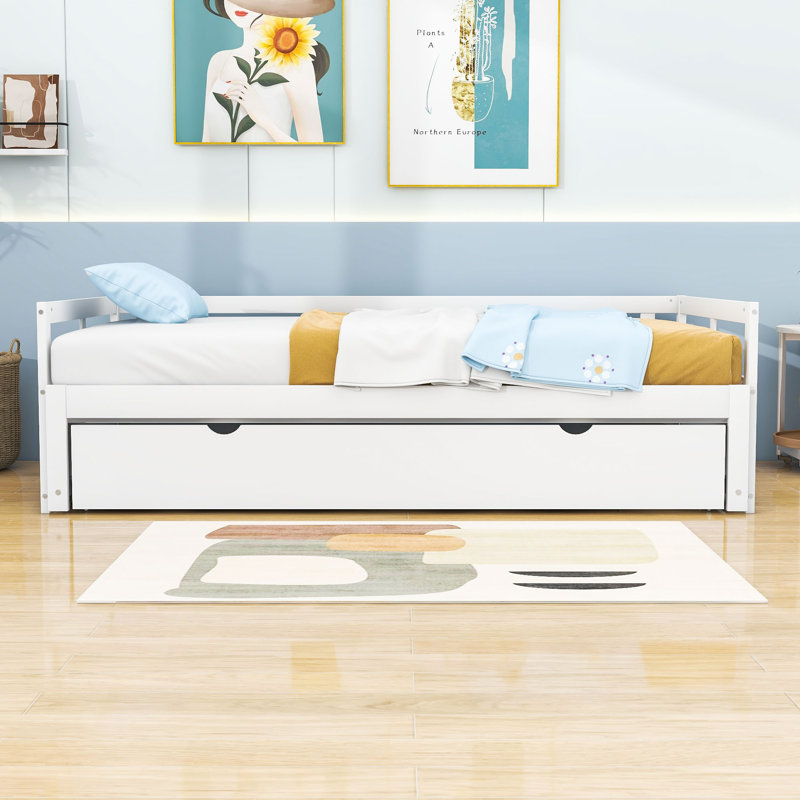 Twin Size Wooden Daybed with Trundle, White
