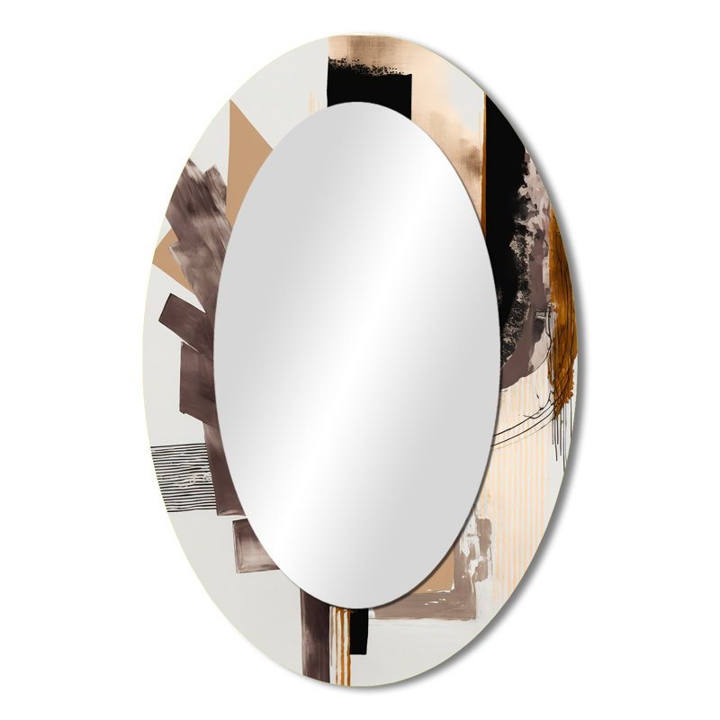 «Warm Watercolor Abstract I», miroir mural ovale noir, 36 po x 24 po