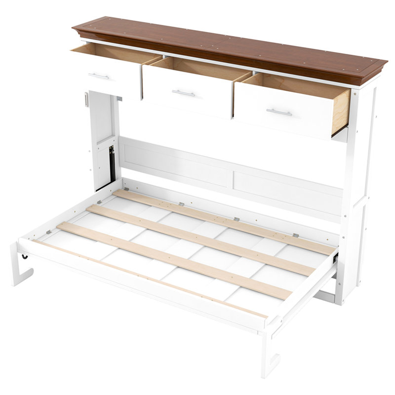Lit escamotable simple avec 3 tiroirs, blanc