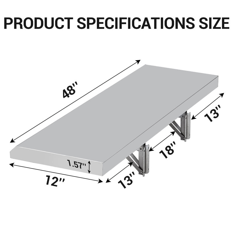 Tablette alimentaire, H 1,57 po x l 48 po x P 12 po