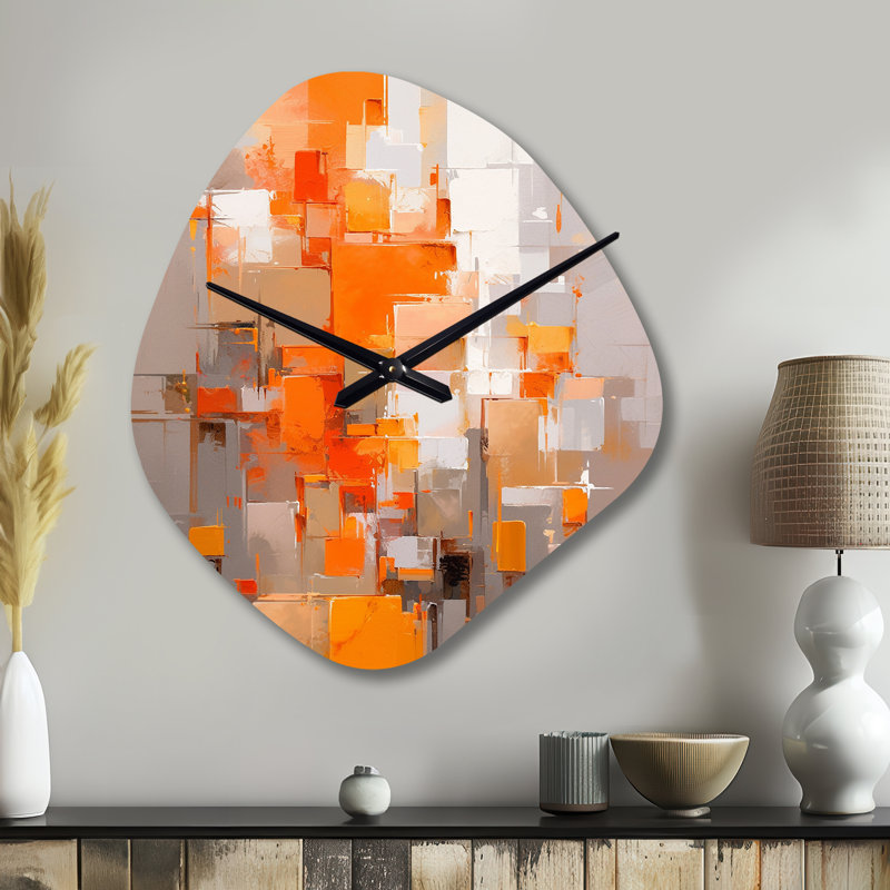 Horloge murale de forme irrégulière, orange, brun, réalités brisées - cubisme, Petit