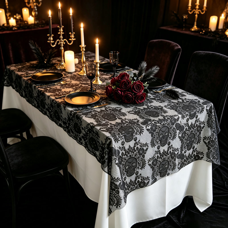 Nappe d'Halloween crâne en dentelle