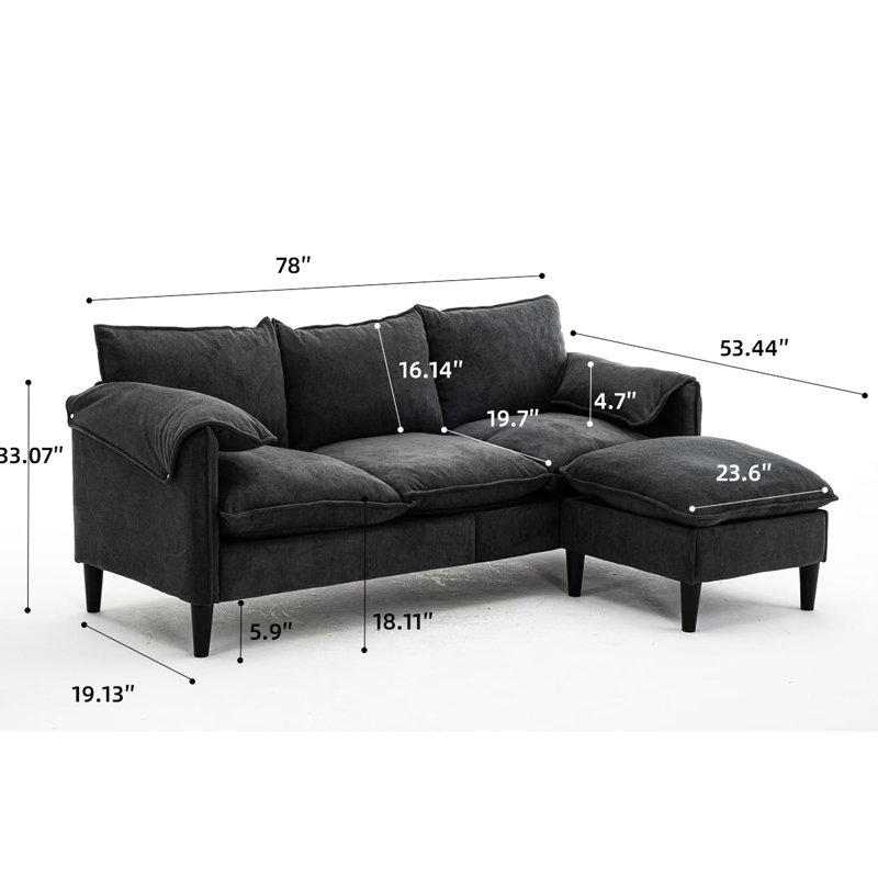 Convertible en forme de L avec rangement et gris pour le salon, 3 taquineries en tissu confortables