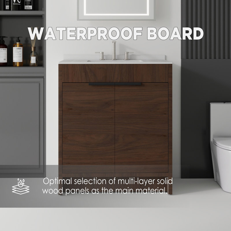 Meuble-lavabo autoportant avec lavabo, Dark Brown, 30"