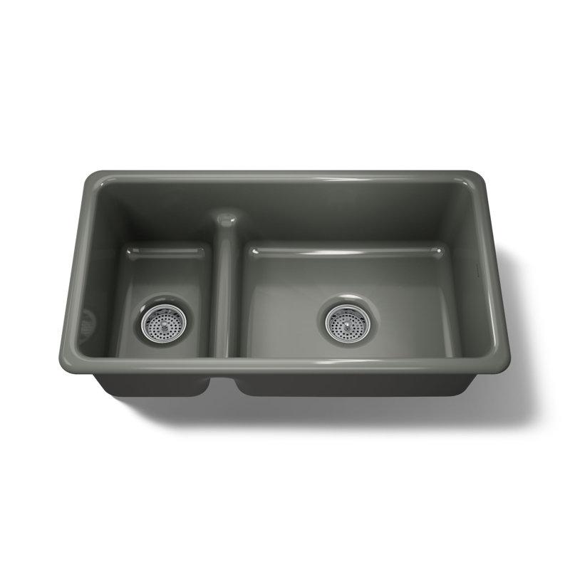 Iron Tones 33" L x 18.75" W Large/Medium Double-Bowl Kitchen Sink, Thunder Gray
