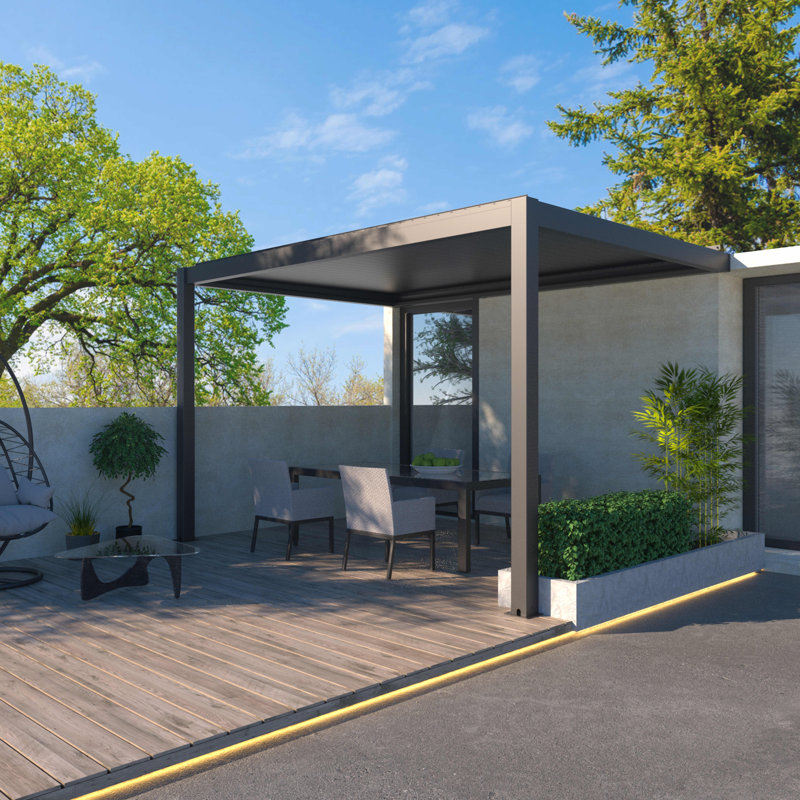 Pergola à auvent motorisée en aluminium, Gris foncé, H 13 pi x P 13 pi