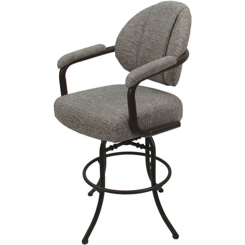 Tabouret de comptoir pivotant rembourré avec structure en métal Pompton, Polyester brun clair, Blanc