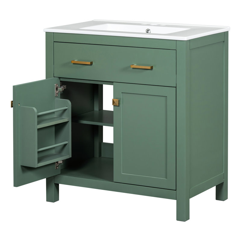 60" Bathroom Cabinet In Gray With Double Ceramic Sinks, Soft Close Doors And U-Shaped Shelf - Practical Design Sink Vanity Modern Gray, Adjustable Shelf, Flip Drawer Fixture
