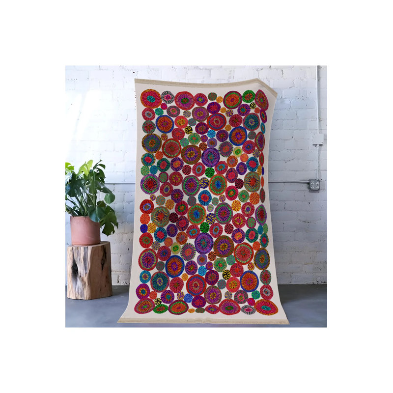 Multi-Colored Geometric Circle Patterned Modern Decorative Rug, Runner 3'3.37" x 6'6.74"