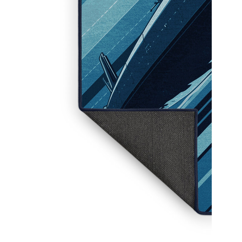 Soft Plush Efimov Submarine Vessel Industrial Area Rug in Blue – Navy Binding, 3x5