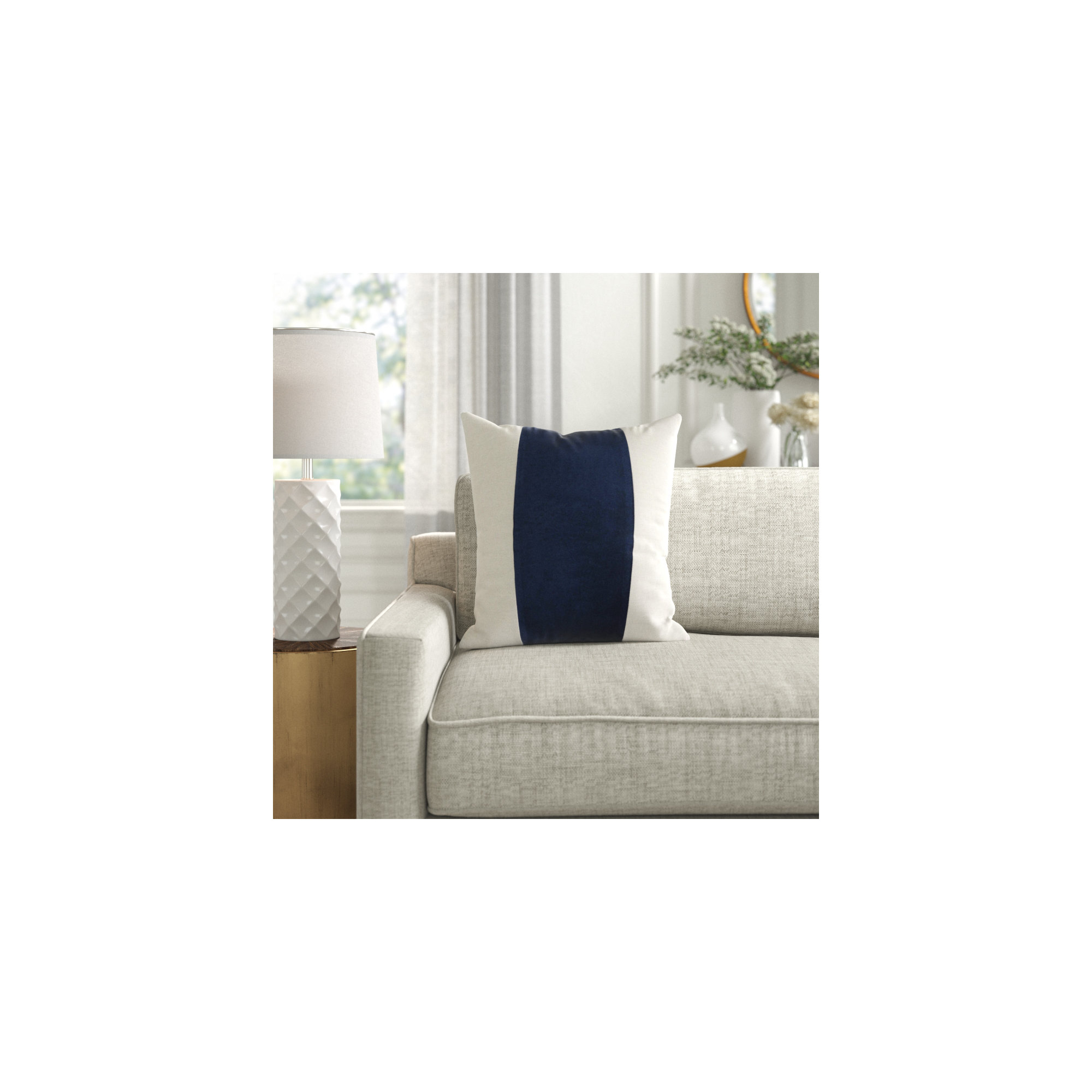 Kat Striped Cotton Throw Pillow, 18" x 18", Navy/Ivory, Polyester/Polyfill