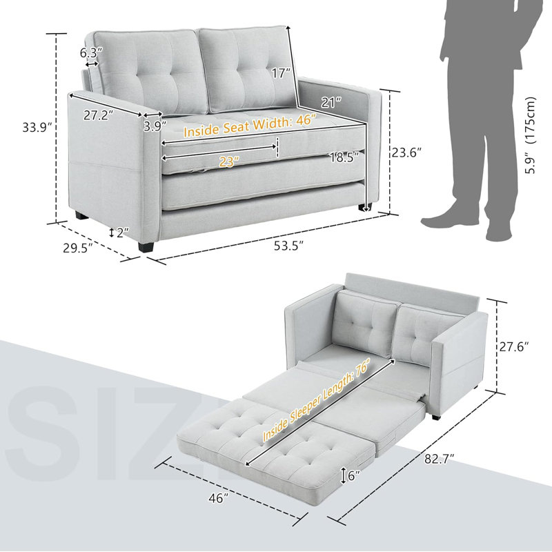 Learco Upholstered 53.54'' Sleeper Sofa, Light Grey