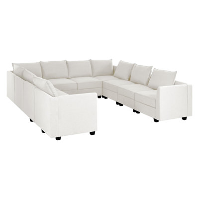 Ruedy 10-Seater Air Leather Convertible U Shaped Sofa Oversized Sleeper for Large Living Room