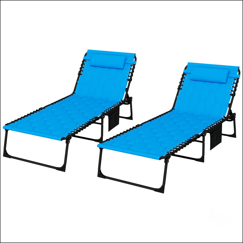 Ensemble de chaise longue pliante avec dossier inclinable à 5 niveaux, Bleu marine