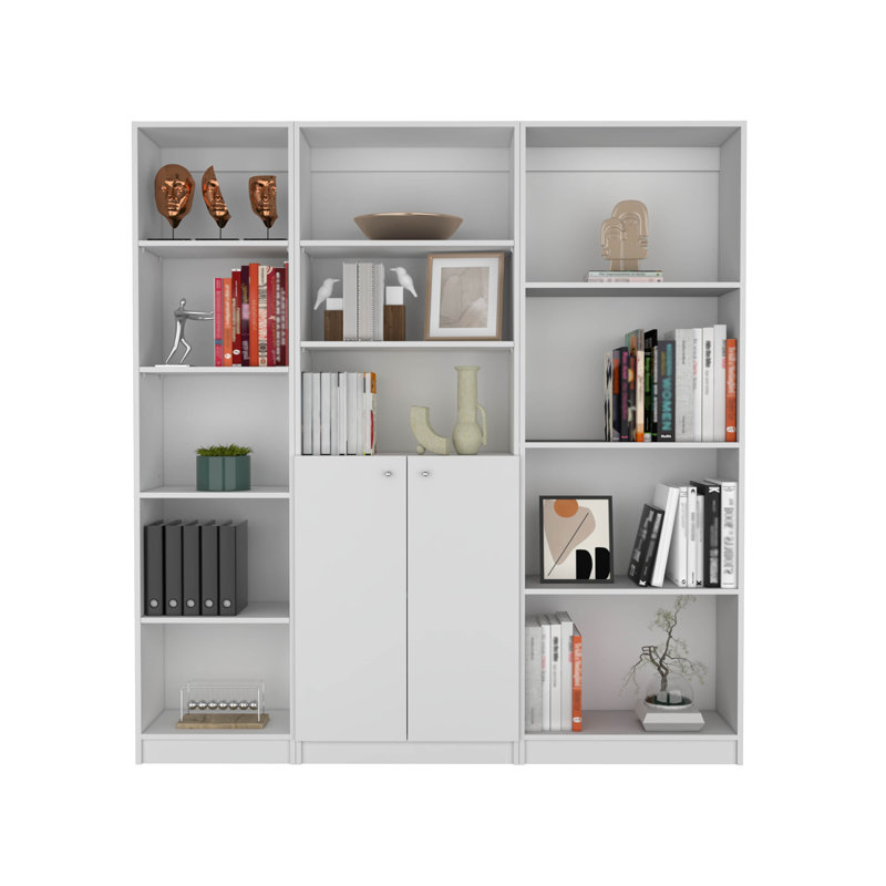 Ensemble de salon 3 pièces Simla avec 3 bibliothèques, finition blanche pour un rangement élégant et fonctionnel