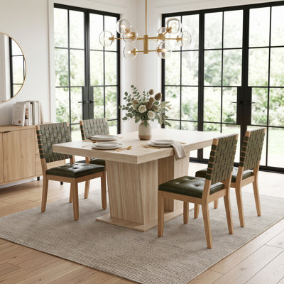 Ensemble de salle à manger extensible à double piétement de 63" à 79" avec rallonge intégrée et chaises tressées