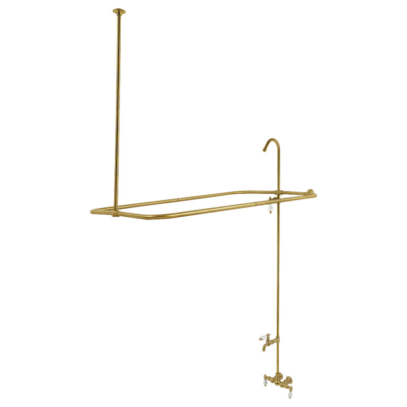 Kingston Brass Vintage Three-Handle 2-Hole Tub Wall Mount Clawfoot Tub Faucet with Shower Enclosure, Brushed Brass