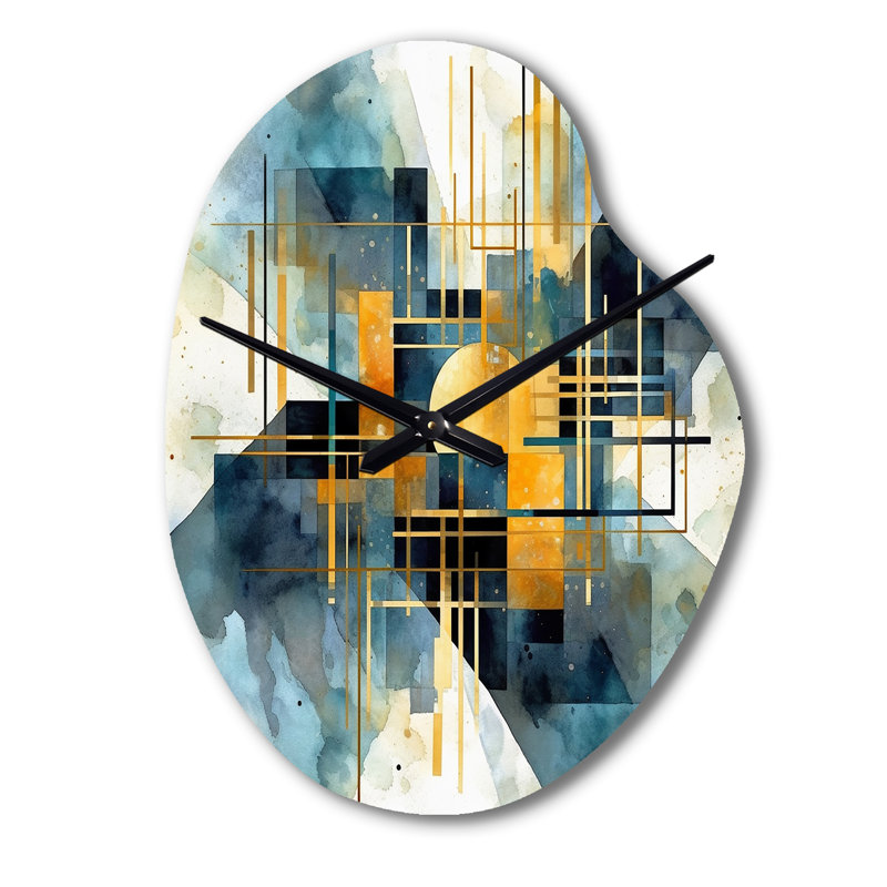 Or bleu abstrait - réalités abstraites - horloge murale asymétrique en métal, impression d'horloge murale moderne unique