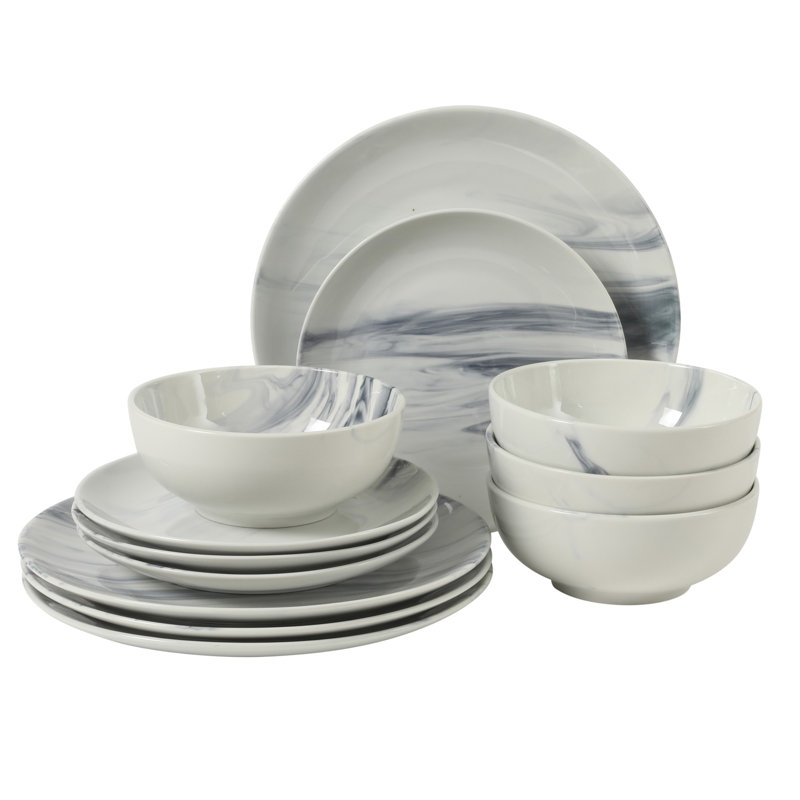  Ensemble de vaisselle en porcelaine décorative 12 pièces Cloudlight - assiettes et bols Cloudlight - Service pour 4