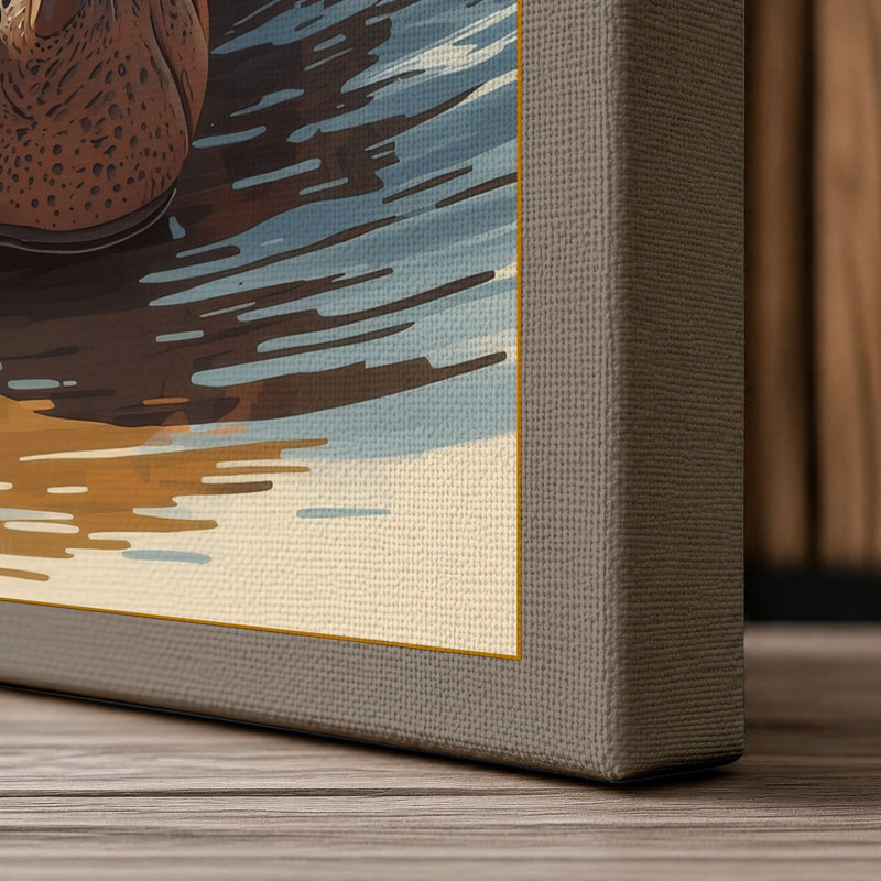 Hippopotamus Rising Modern - Wrapped Canvas, 30x20 - 76.2 x 50.8 cm, Taupe Border