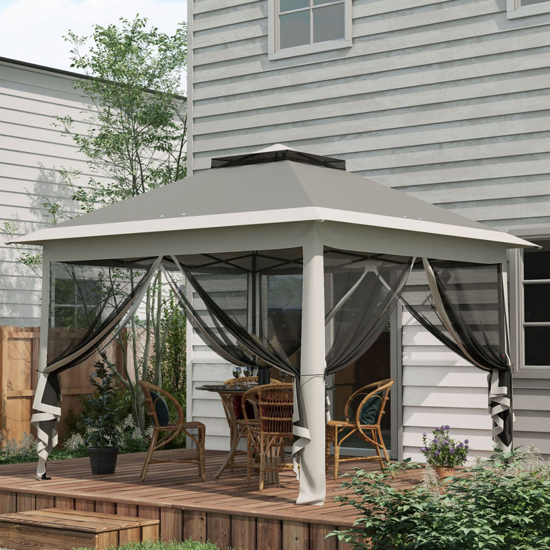 Outsunny 3.3 x 3.3m Pop Up Gazebo with Double Roof, Dark Grey