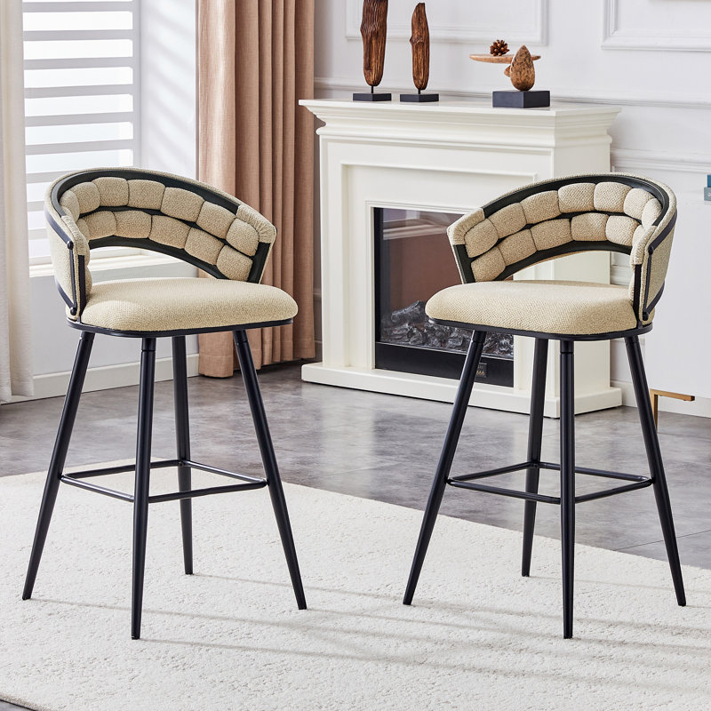 Modern Bar Stools, Kitchen Island Counter Height Stools,Set of 2, Beige