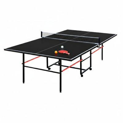 9Ft Mid-Size Foldable Portable Ping Pong Table Set For Indoor Use With Net, Paddles, And Balls