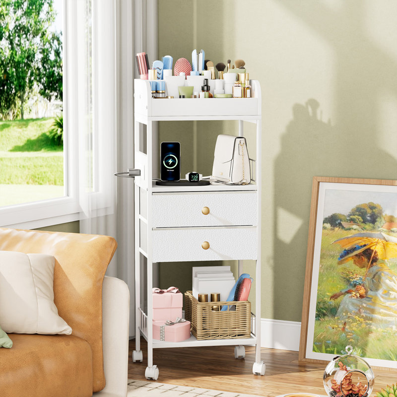 Makeup Organizer - LED&Charging Station Make Up Organizers Storage Vanity Cosmetics Display White