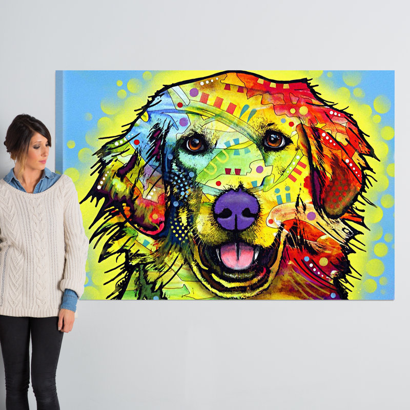 Golden Retriever par Dean Russo, H 12 po x l 18 po x P 1,5 po, Toile