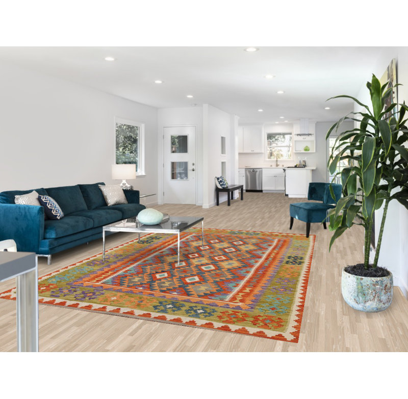 Tapis oriental réversible en laine Kilim 7 x 10