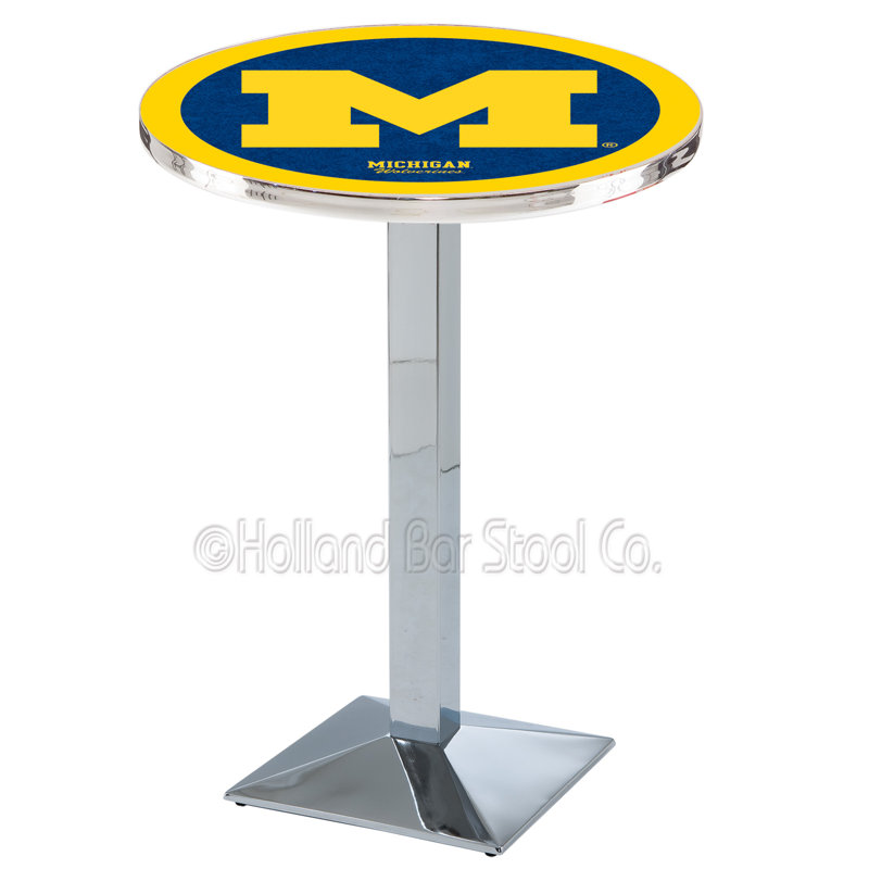 Round Metal Base Dining Table, Chrome, University of Michigan