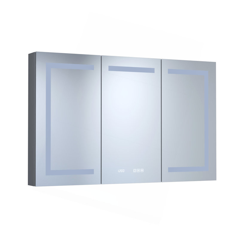 Pharmacie rectangulaire encastrée / à fixation en aluminium argenté avec miroir DEL et horloge