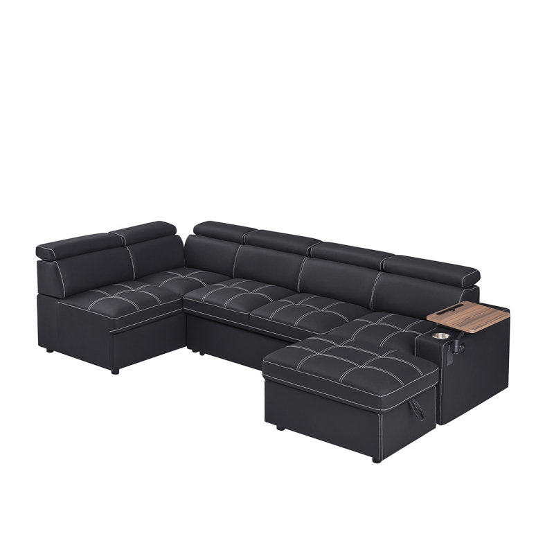 Canapé modulaire en tissu avec repose-pieds, Tissu noir