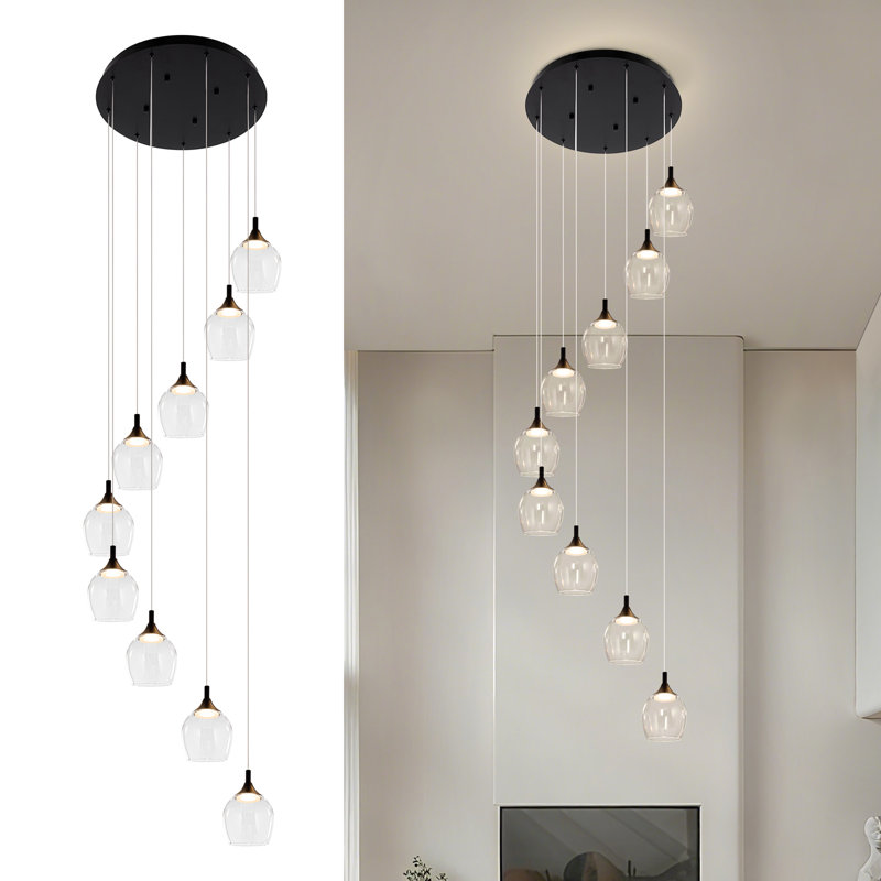 Luminaire suspendu moderne à 9 lumières DEL, H 98 po x l 26 po, Noir mat, 9 lumières