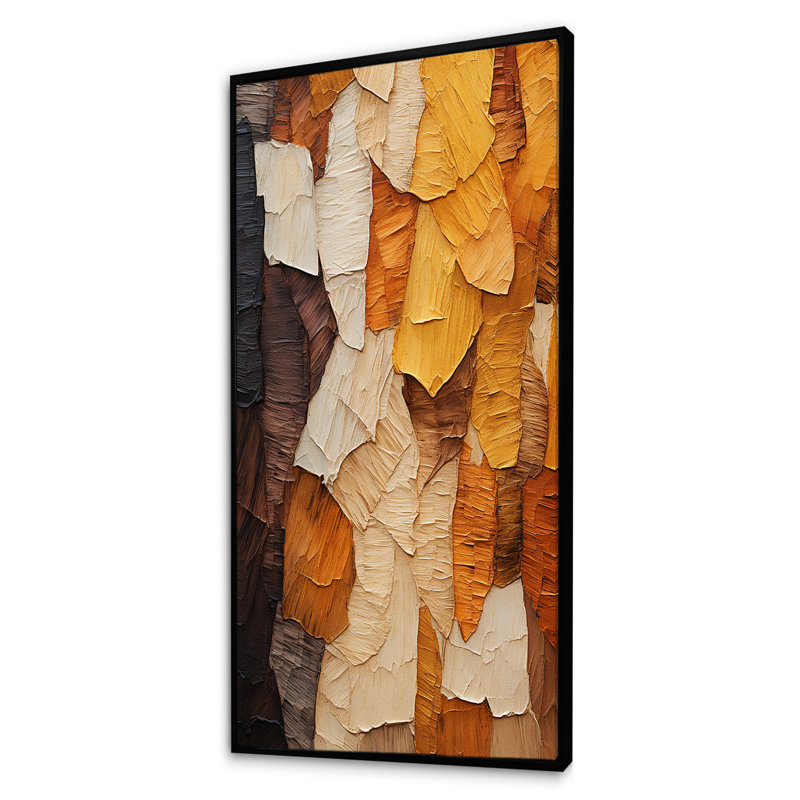 Essence d'arbre jaune - art mural arbre, Cadre flottant noir, H 60 po x l 28 po x P 1,5 po