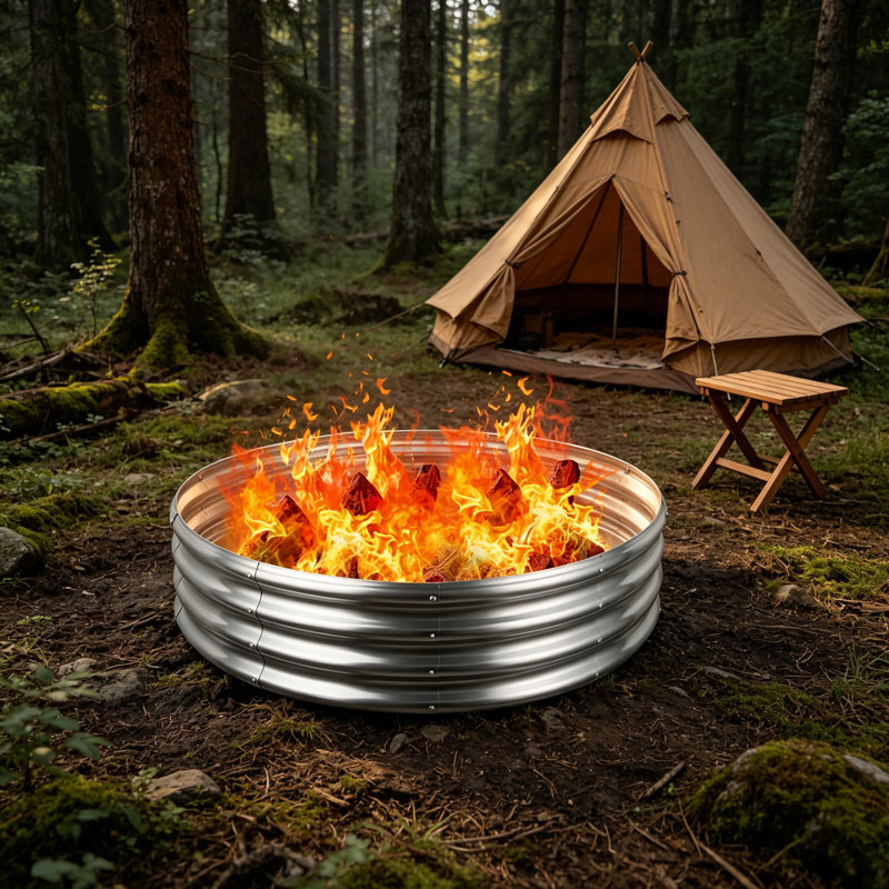 60in Round Galvanized Fire Pit Ring Silver