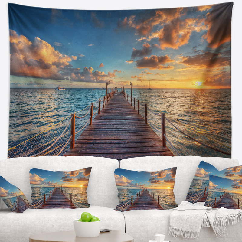 Tapisserie de pilier de soleil sur mer, H 32 po x l 39 po