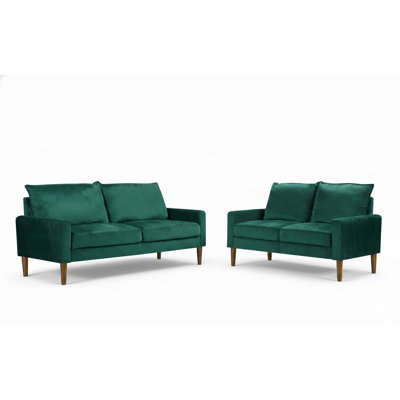 Modern Minimalist Velvet Upholstered Loveseat Sofa, Solid Wood Frame Coil Spring Cushioned Compact 2-Seater Couch for Living Room Apartment