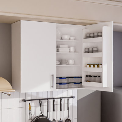 Armoire murale en bois MAYBoss, l 35 po x P 12 po x H 32 po, armoire murale en bois avec 6 tablettes de porte et tablette réglable
