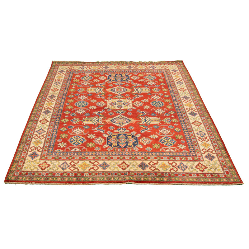 Tapis décoratif en laine noué à la main de conception unique 7 pi 11 po x 9 pi 7 po desiderata New Age