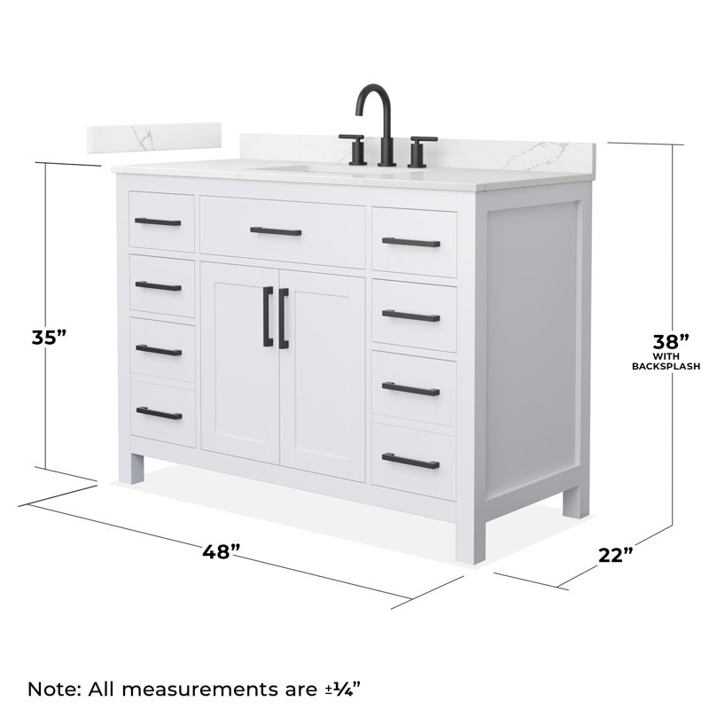 Beckett 48" Freestanding Single Bathroom Vanity with Quartz Top, White, Giotto Quartz, Matte Black