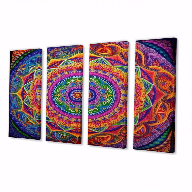 «Red», mauve, vert, mandala divin - art mural mandala boho 4 pièces, H 28 po x l 48 po