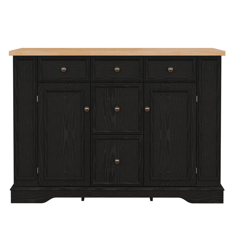  51.2"Modern Sideboard Buffet With Power Outlet, 5 Drawers & 2 Doors, Kitchen Storage Cabinet, Black