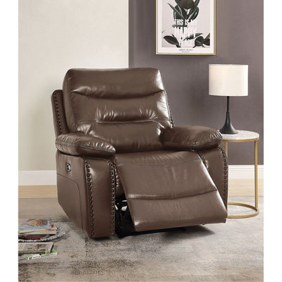Fauteuil inclinable électrique à mouvement en cuir et gel, brun