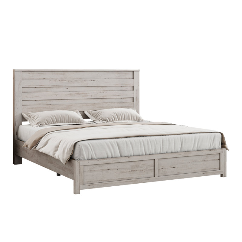 Distressed White Full Farmhouse Wood and Metal Bed Frame with Slats