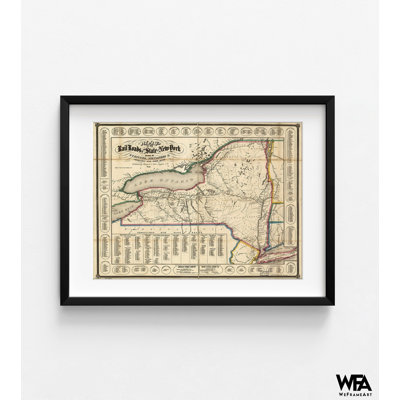 New York, impression des stations et des connexions avec d'autres routes, art de New York, impression de carte de chemin de fer, impression de New York antique