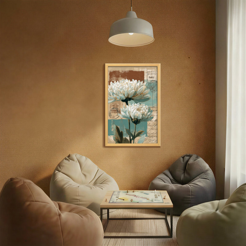 Plantes et fleurs, fond de carte postale de Paris rétro blanc, H 30 po x l 20 po